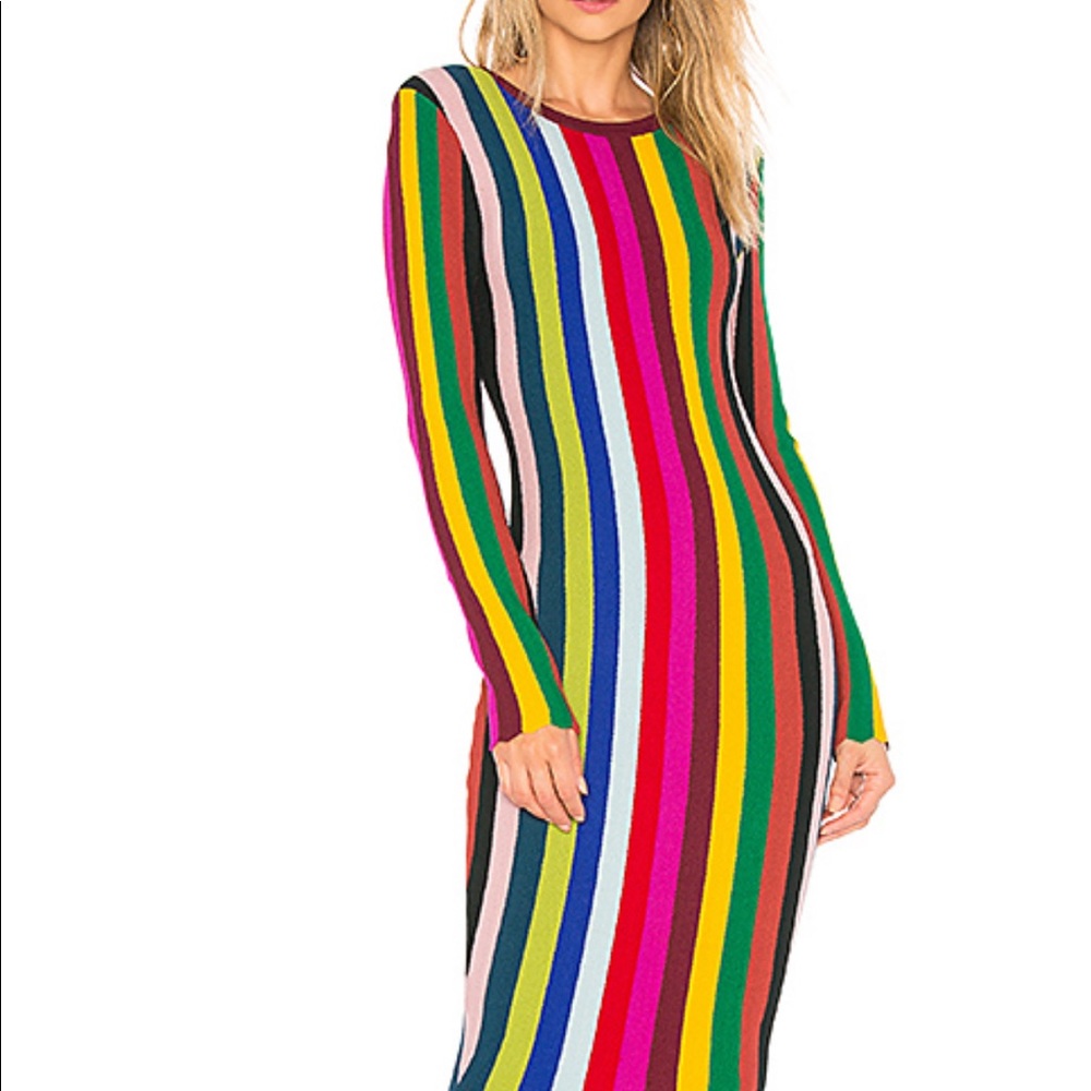 Milly Vertical Chevron striped knit Body-con Dress In Rainbow Multi